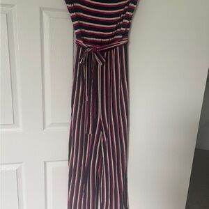 Anthropologie Navy and Violet Jumpsuit with Tie Waist